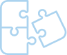 Deux pièces de puzzle imbriquées et une troisième pièce adjacente, suggérant la connexion, l'intégration ou la résolution de problèmes.